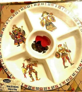 Hand Painted King of Hearts Chip & Dip 5 Sectional Serving Dish Cards Roulette - Picture 1 of 12
