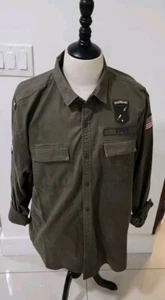 Express Army green US Flag patch Army Green Shirt Mens Size XXL - Picture 1 of 4