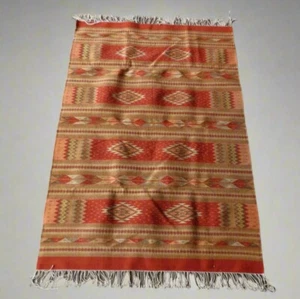 Wunderschöner MEXIKANISCHER gewebter Textil GEMÜSE FÄRBUNG gold rot Wandbehang Wandteppich oder Teppich - Bild 1 von 7