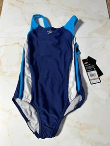 Speedo Girl's Youth Swimsuit Infinity Splice Sz 12 Deep Water Blue Swimwear NWT - Picture 1 of 3