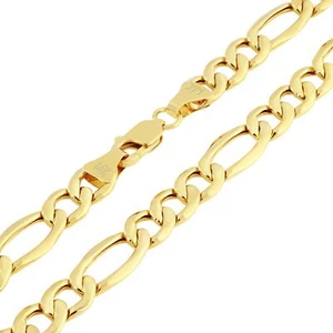 Real 14K Yellow Gold 6.5mm Figaro Chain Italian Link Pendant Necklace Mens 24" - Picture 1 of 10