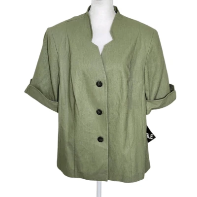 Lady Dorby Green Linen Short Sleeve Blazer NWT Size 16W Olive Green Blazer - Image 1 of 4
