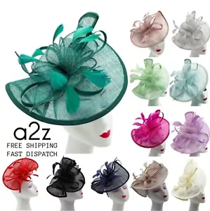 Women Feathered Sinamay Fascinator Disc Headband Wedding Party Race Royal Ascot - Picture 1 of 42