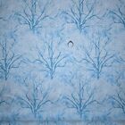 Tissu BonEFul FQ courtepointe coton bleu blanc flocon de neige argent métallisé arbre pittoresque