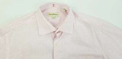 Tommy Bahama Size 16 32-33 Men's Pink Stripe Spread Collar Long Sleeve Cotton - Image 1 of 4