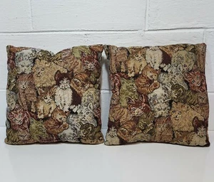 Cat Throw Pillows Lot Of 2 Decor Decorative Calico Tabby Tiger Vintage 70s - Picture 1 of 11