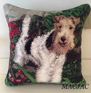 Fox Terrier Dog Needlepoint Pillow 14"x14" NWT - Picture 1 of 1