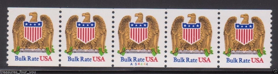 USA #2602 Eagle & Shield PL# A54444 PNC5 Coil Stamp Strip Bulk Rate - Image 1 of 2