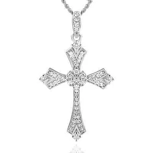 .22CTW Real Diamond 10K Gold Yellow White Rose Cross Pendant 1.1" - Picture 1 of 11