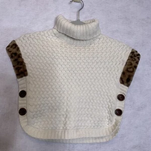Aspen Kids Girls Poncho 4 Cream Buttons Leopard Faux Fur Sleeveless Layer - Picture 1 of 10