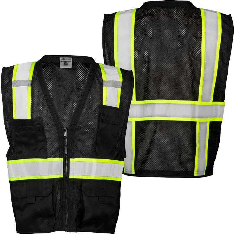 RWT VESTS REFLECTIVE BLACK MESH SAFETY VEST w/ POCKETS 2 TONE SURVEYOR VEST HIGH-VISIBLITY