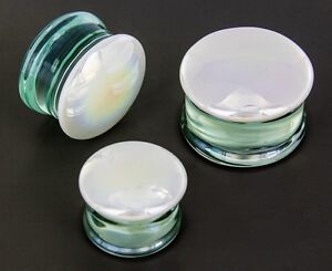PAIR-Pyrex Glass White Pearl Saddle Flare Ear Plugs 22mm/7/8" Gauge Body Jewelry