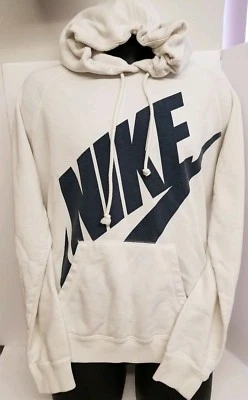 Nike Blanco Sudadera con Capucha Negro Swoosh Jersey Buen Estado Algunas Manchas Leves Foto 1 de 4