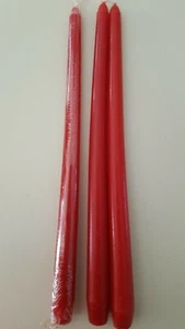 THREE TWELVE INCH WAX CANDLES RED UNSCENTED - Picture 1 of 2