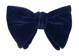 Vintage Navy Blue Velvet Bow Tie 1970s Oversized Large Butterfly Clip On - Picture 1 of 2