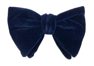 Vintage Navy Blue Velvet Bow Tie 1970s Oversized Large Butterfly Clip On - Image 1 of 2