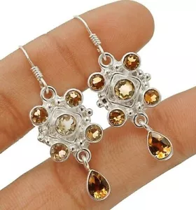 Natural 4CT Citrine 925 Solid Sterling Silver Earrings Jewelry - Picture 1 of 2