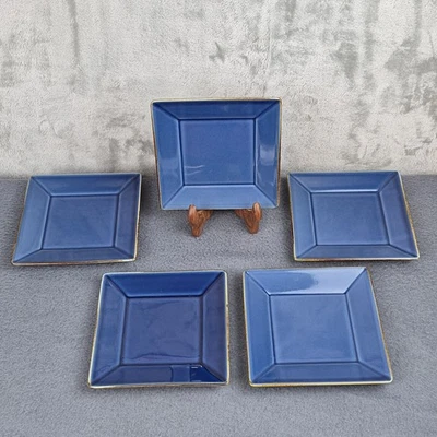 5 Pottery Barn Asian Square Egg /Sushi Roll Plates Blue 6" Retired Pattern - Image 1 of 4