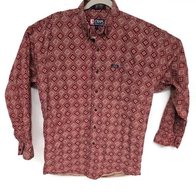 Camisa Chaps Ralph Lauren Para Hombre Mediana Roja Geométrica Estampado Diamante Abotonada Años 90 Foto 1 de 4