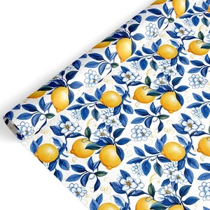 Lemon Wrapping Paper Mini Roll 17 Inch x 32.8 Ft Watercolor Blue Flower Art - Picture 1 of 7