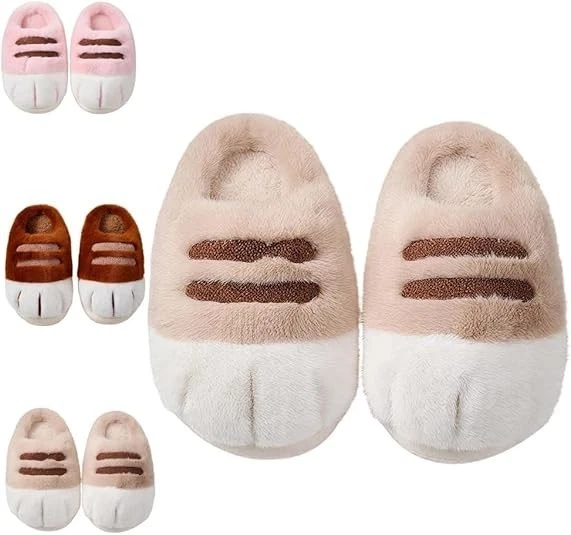 Zapatillas de felpa con pata de gato, lindas pantuflas de pies de gato con suelas antideslizantes pantuflas difusas Foto 1 de 4