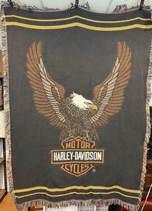 Vintage Harley Davidson Eagle Woven Throw Blanket Tapestry 49 X 70 Eagle USA - Picture 1 of 3