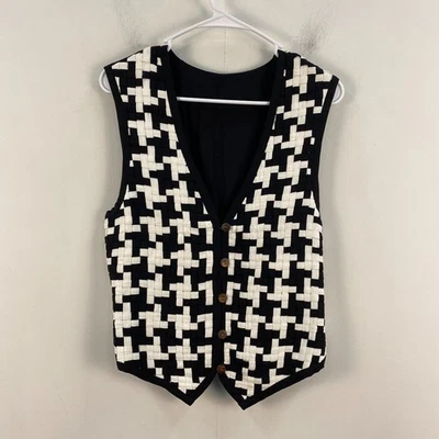 Kenar Womens Medium Rayon Vest Top Black White Button Check Woven Weave 7904 - Image 1 of 4