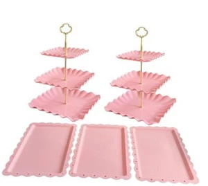 5 Pcs Cupcake Stand Set - Plastic Dessert Table Display Set, 2x Square 3 Pink - Picture 1 of 8