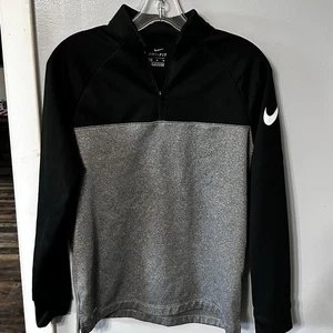 Nike Dri-fit YOUTH 1/4 Zip Pullover Sweatshirt Black Gray Colorblock Boys Sz XL - Picture 1 of 6