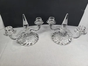 Coppia di portacandele vintage in vetro Fostoria Colonia doppia luce - Foto 1 di 11