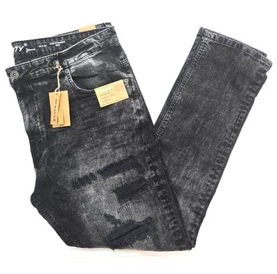 Pantalones de mezclilla M.Society Premium grandes y altos para hombre negros desgastados ajustados calce recto Foto 1 de 4