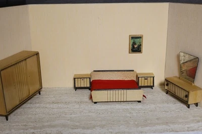 Alte Puppenmöbel Schlafzimmer Möbel 60er Jahre Puppenstube Puppenhaus Holz - Bild 1 von 4