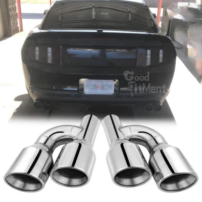 For Ford Mustang GT Offset 2.5" In Quad 4" Out Dual Wall Exhaust Tips Pipe Tail - Image 1 of 4