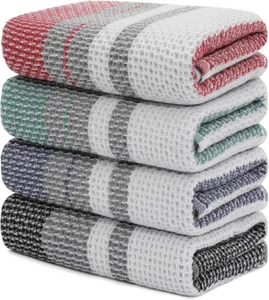 Premium 100% Cotton Kitchen Towels, Highly Absorbent, 4-Pack Mixed Colors - Picture 1 of 12