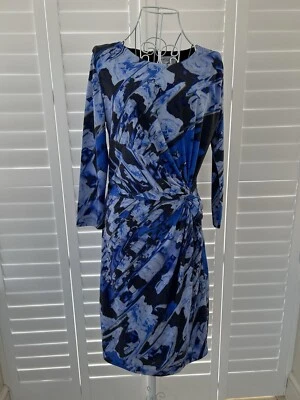 Vestido para mujer casi famoso manga larga azul estampado mármol detalle cintura talla 12 Foto 1 de 4