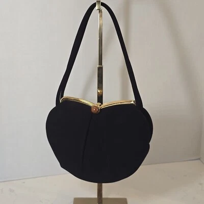 Bolso De Colección por JOSEF Negro Bolso sin asas Noche Terciopelo Baquelita y Amarillo Tono Dorado Foto 1 de 4