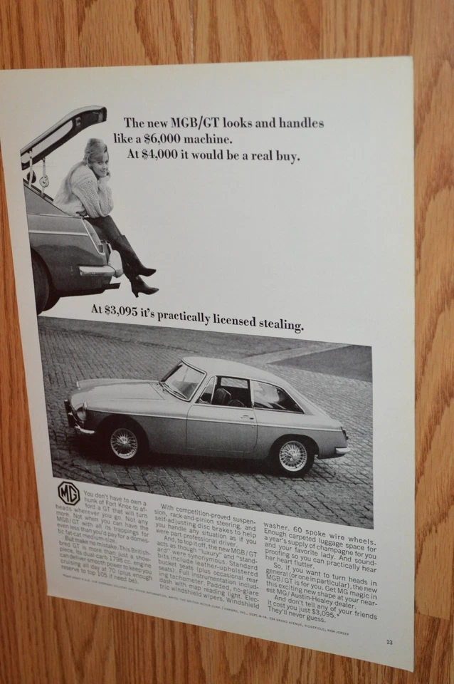 1966 MGB GT ORIGINAL ADVERTISEMENT AD PRINT 66 MG B GT - Image 1 of 1