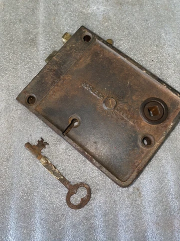 Antique Norleigh Diamond Hardware  Rim Lock with Skeleton Key Cover