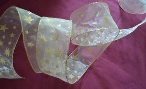 NEW ~ RIBBON GOLD GLITTER STARS 2-1/2" WIDE / WIRE EDGED 30 FT./ 10 YDS. - Picture 1 of 2