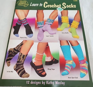 A S N Crochet Pattern Book LEARN TO CROCHET SOCKS 12 Designs Kathy Wesley #1308 - Picture 1 of 3