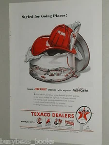 Anuncio TEXACO 1946, Texaco Fire-Chief gasolina, casco de bombero, caja de sombreros - Imagen 1 de 4