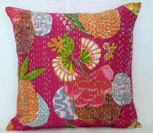Floral Kantha Cushion Covers (18"x18") - Handmade in India - Picture 1 of 2