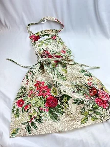 April Cornell Weihnachten Merry Antique Schürze 100% Baumwolle Blumen grün rot ~ Neu mit Etikett - Bild 1 von 6