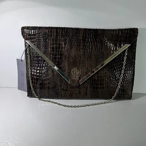 Jennifer Lopez Clutch Bag Handbag Shoulder Brown Rochelle Peacock Faux Snakeskin - Picture 1 of 7