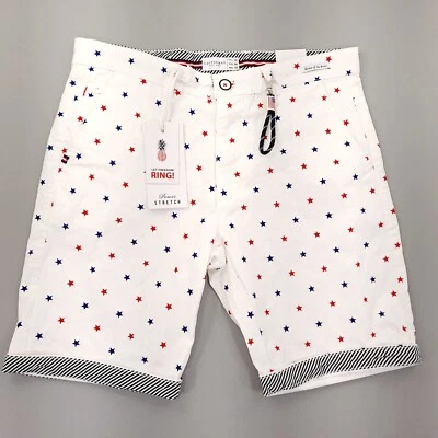 Cactus Man Ricky Singh Men's Shorts White Red Blue Stars Striped Stretch - Sz 30 - Image 1 of 4