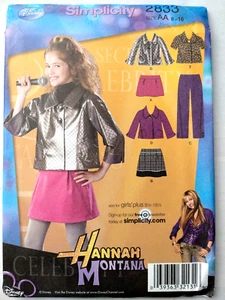 Chaqueta Pantalones Falda Simplicity Disney Hannah Montana Niñas Patrón 2833 Talla 8-16 - Imagen 1 de 2