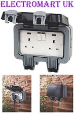 WEATHERPROOF OUTDOOR GARDEN 2 GANG DOUBLE 13 AMP SWITCHED SOCKET IP66 