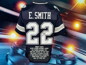 EMMITT SMITH AUTOGRAPHED CUSTOM DALLAS COWBOYS STAT JERSEY COA BECKETT - Picture 1 of 2