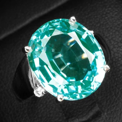 Seafoam Green Paraiba Tourmaline Oval 7.50Ct 925 Sterling Silver Handmade Rings - Image 1 of 4