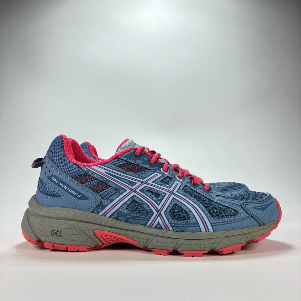 Tênis de corrida esportivo Asics Gel-Venture 6 azul rosa trilha 1014A077 juvenil tamanho 5 - Imagem 1 de 4